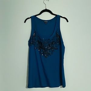 Express Sequin Teal Top, M